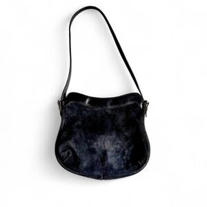True Vintage Black Suede Shoulder Bag – Minimalist Leather Purse